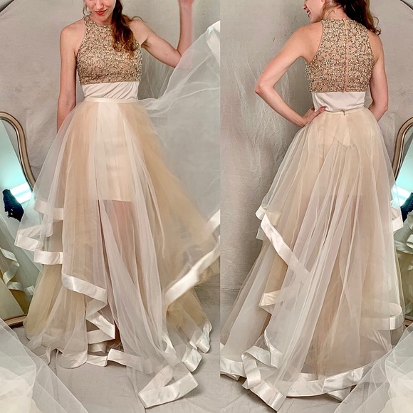 Terani Couture Two-Piece Tulle and Satin Rhinestone Gown - Picture 7 of 10